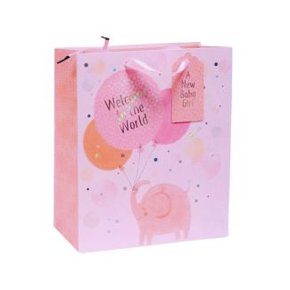 ''Welcome To The World'' Baby Girl Pink Gift bag (Medium)