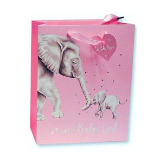 Elephant Design Baby Girl Pink Gift bag (Large)