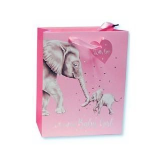 Elephant Design Baby Girl Pink Gift bag (Medium)