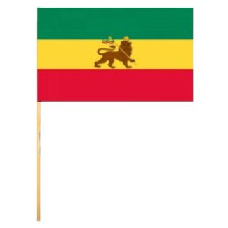 Ethiopian Lion of Judah- Hand Flag With Wooden Stick - 18" x 12"