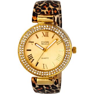 Eton Ladies Animal Print Cuff Bangle Watch – Gold & Leopard Print (3191J-LP)