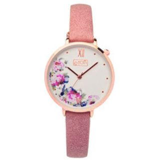 Eton Ladies Floral Dial Watch With PU Strap – Pink & Rose Gold