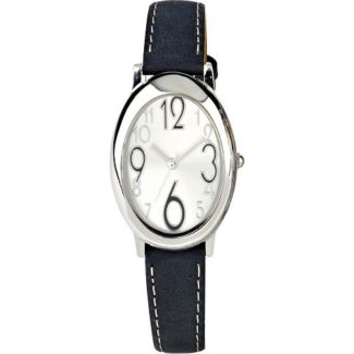 Eton Ladies Oval Watch With Leather Strap – Silver & Black (D1)