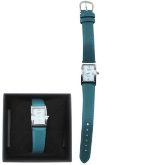 Eton Ladies Ridged Strap Watch – Silver & Teal Blue