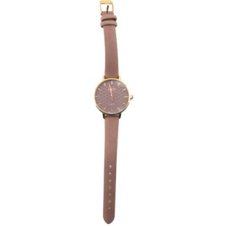 Eton Ladies Slim Strap Watch With Self Pattern Dial – Pink & Rose Gold