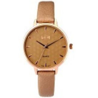 Eton Ladies Slim Strap Watch With Self Pattern Dial – Taupe & Rose Gold
