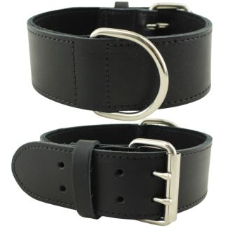 Extra Wide Bull Terrier Leather Collar-Black (22-25'')