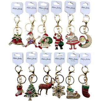 Fashion Jewelry Metal Crystal Keyrings- Christmas Assorted 