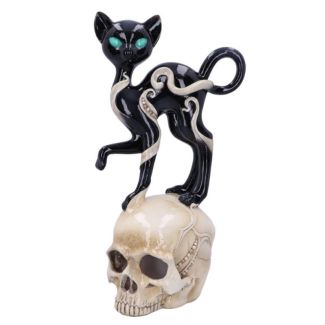 Feline Fate Light Up Skull with Black Cat Figurine - 34.6cm 