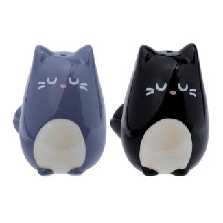Feline Fine Black & Grey Cat Ceramic Salt & Pepper Set