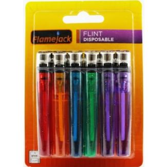 FlameJack Clear Disposable Flint Lighters – Assorted Colours (Pack of 6)