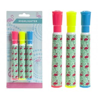 3pcs Flamingo Bright Highlighters - Pink, Yellow, and Blue Assortment