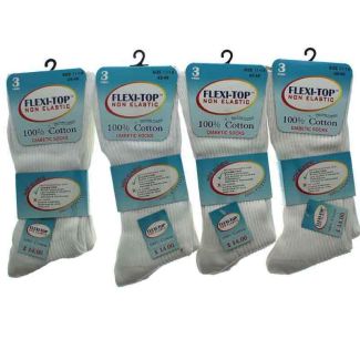 Men's White Non-Elastic Big Foot Diabetic Socks - Flexi Top (3 pack)