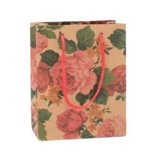 Floral Print Kraft Gift Bag - 20x15x6cm