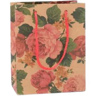 Floral Print Kraft Gift Bag - 24x19x8cm