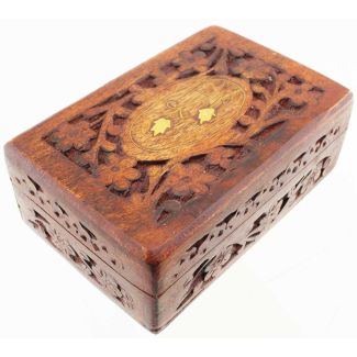Wholesale Wooden Flower Design Brass Inlay Storage Box With Velvet Lining 