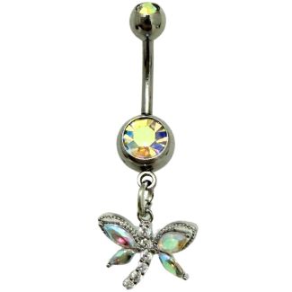 Crystal Flower Belly Bar - Silver - 30mm