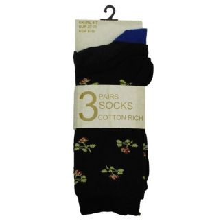 Ladies Cotton Rich Flowers Design Ankle Socks (3 Pack) - Asst.