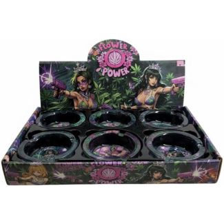 Flower Power Round Glass Ashtray - Assorted (8.5x3.5cm)
