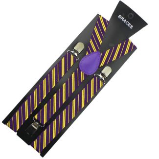 Printed Fashion Braces - Purple & Yellow Stripe Design