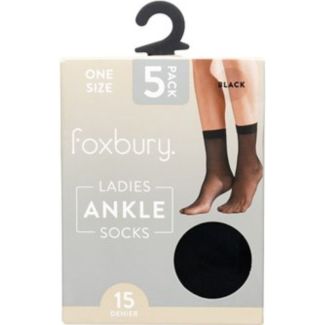 Foxbury 15 Denier Ankle High Socks – Black (Pack of 5)