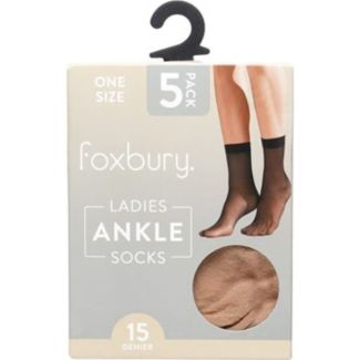 Foxbury 15 Denier Ankle High Socks – Nude (Pack of 5)