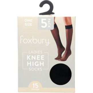 Foxbury 15 Denier Knee High Socks – Black (Pack of 5)