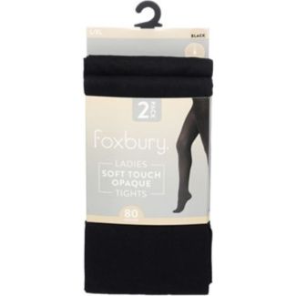 Foxbury 80 Denier Opaque Tights – Black L/XL (Pack of 2)