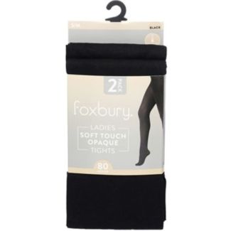 Foxbury 80 Denier Opaque Tights – Black S/M (Pack of 2)