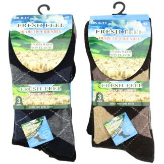 Fresh Feel Non Elastic Easy Grip Socks for Men (3 Pack) - Assorted 
