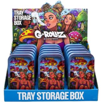 G-ROLLZ  Mini Storage Box Tin with Tray Lid (12.3 x 7 x 3.2cm) - Mushroom Girl 