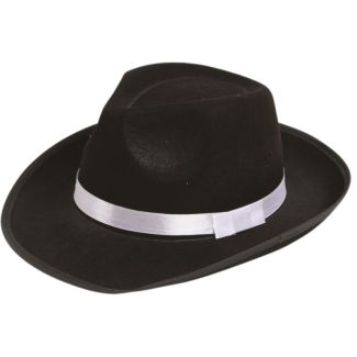 Gangster Hat with White Ribbon for Adults - Black