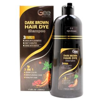 Gee Magic 3-in-1 Herbal Hair Dye Shampoo 17.6FL OZ (500ml) - Dark Brown