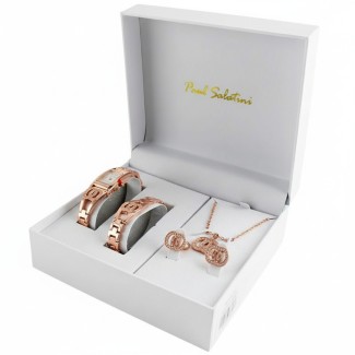 Paul Salatini Ladies Watch Gift Set - Rose Gold/White (27104)