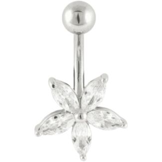 Gemset Marquis Flower Design Belly Bar - 10mm