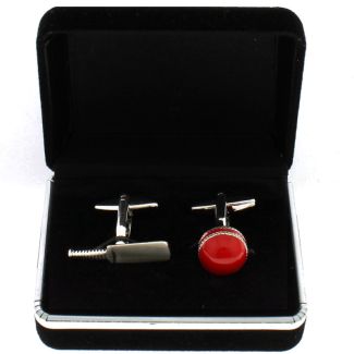 Gents Silver Cufflinks - Cricket Bat & Ball Design