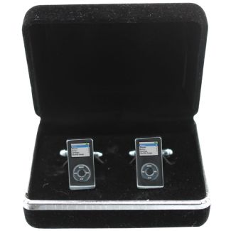 Gents Silver Portable MP3 Player Style Cufflinks with Case