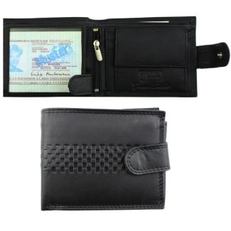 Genuine Leather RFID Embossed Trifold Wallet With Stud Closure - Black 