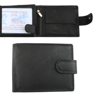 Genuine Leather RFID Multi Fold Horizontal Wallet With Stud Closure - Black 