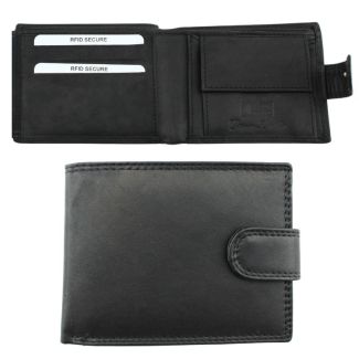 Genuine Leather RFID Multi Fold Wallet With Stud Closure - Black 
