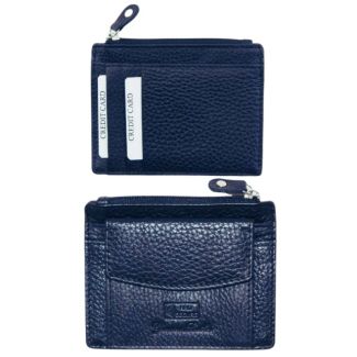 Genuine Leather RFID Zip Coin Purse - Navy