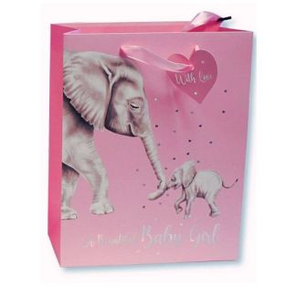 Elephant Design Baby Girl Pink Gift bag (X-Large)