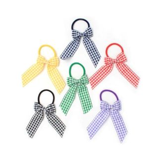 Gingham Bow Elastic With Tail  (4mm) - Assorted