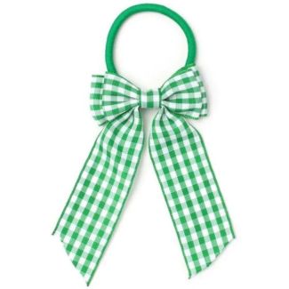 Gingham Tail Hair Bow With Elastic - Assorted - 4.5cm