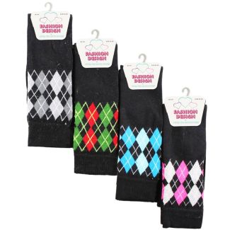 Girl's Argyle Design Over The Knee Socks (1 Pair Pack) - Asst. (UK - 4-6)