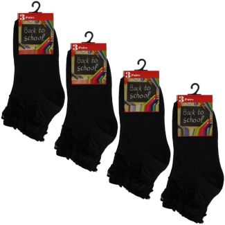 Wholesale Girl's Black Back To School Frilled Socks (3 Pair Pack) - (UK - 4-6) 