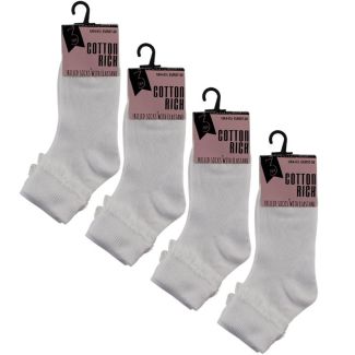 Wholesale Girl's White School Frilled Socks (3 Pair Pack) - (UK - 4-5.5) 