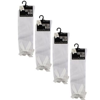 Wholesale Girls School Cotton Rich Knee-High Socks - White (Assorted Sizes)