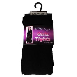 Girls School Cotton Rich Tights with Elastane - Black (Age 9-10)