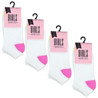 Girls White Trainer Socks Coloured Heel & Toe(3 Pair Pack)-Assorted Sizes 